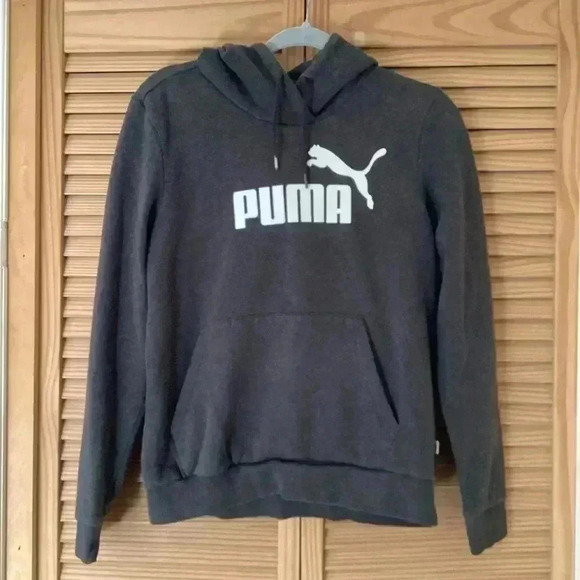 Puma Tops - Puma Adult  Solid Black W/White Logo Drawstring Front Pocket Hoodie Large